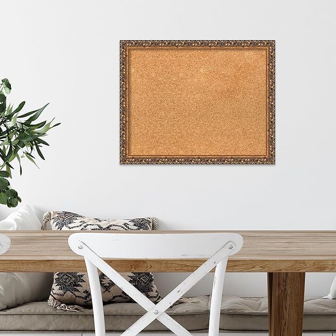 Amanti Art Natural Cork Board for Wall, 16x20 Vision Board with Bronze Frame, Small Corkboard Office Decor for Home Organization, Traditional Corkboard Pinboard to Display Items for Home Organization