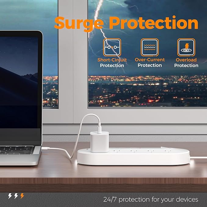 Surge Protector Power Strip 10 Ft Extension Cord, 10 AC Outlet Extender with 3 USB (1 USB C), TESSAN Flat Extension Cord with Multiple Outlets, Flat Plug Power Strip for Home, Office, Dorm Essentials