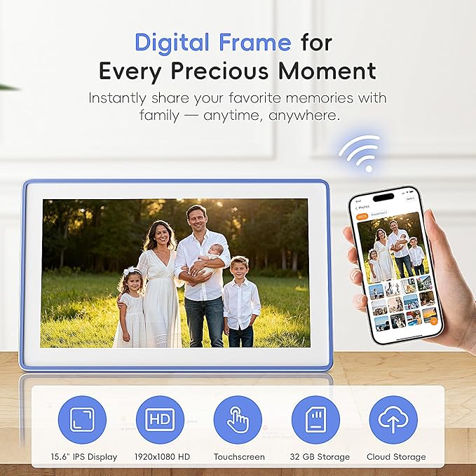 Westsee 15.6" Digital Wall Calendar Frame – Interactive Touchscreen Eletronic Calendars, Smart Family Planner for Schedule, Photo Display, Meals, Chore Chart & Tasks, Wall & Desk Mountable (Ultramarine)