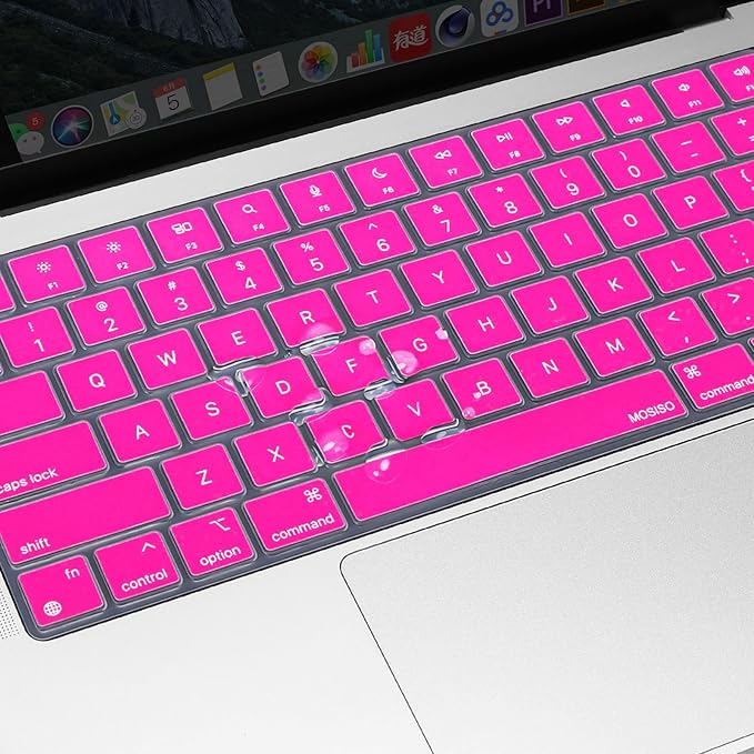 MOSISO Keyboard Cover Skin Compatible with MacBook Air 15 inch M3 A3114 M2 A2941/Air 13.6 A3113 A2681/Pro 14/16 M4 M3 M2 M1, Bright Rose