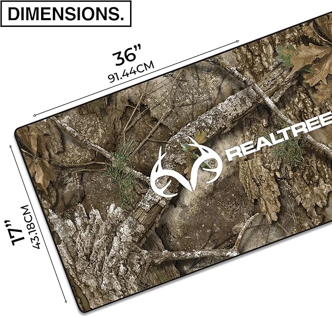 MPCO. Real Tree Large Gaming Desk Pad - 36" x 17" Duraglyde Fabric APX – with Logo Desk Mats - Non-Slip, Washable, Smooth Glide for Precision Gaming & Work