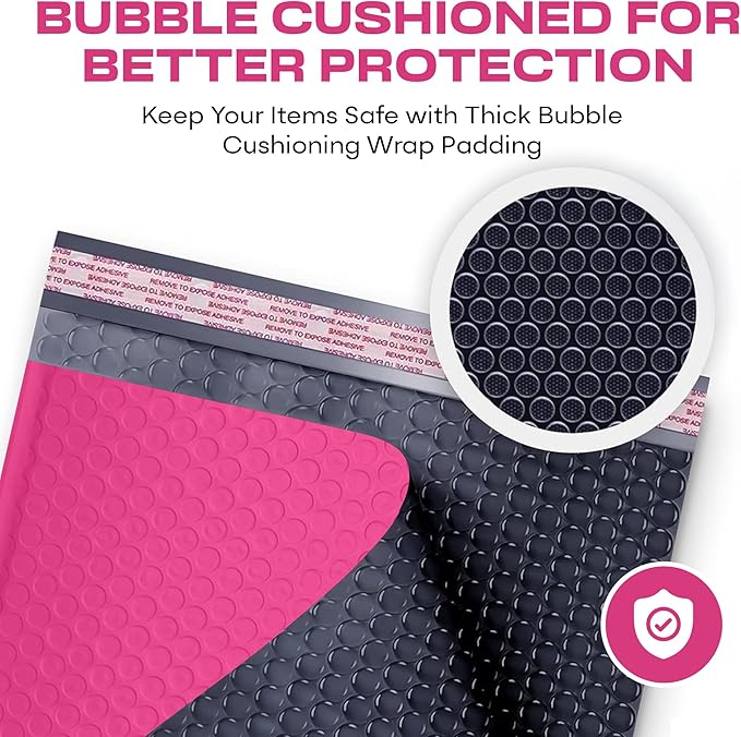 Hot Pink Poly Bubble Mailers 7.25x12 inch #1 | Self Seal Padded Envelopes | Cushioned Bubble Mailer | Usable Size 7.25x11 | WaterProof | Lightweight mailing Shipping Bags | 200 Pack Bulk