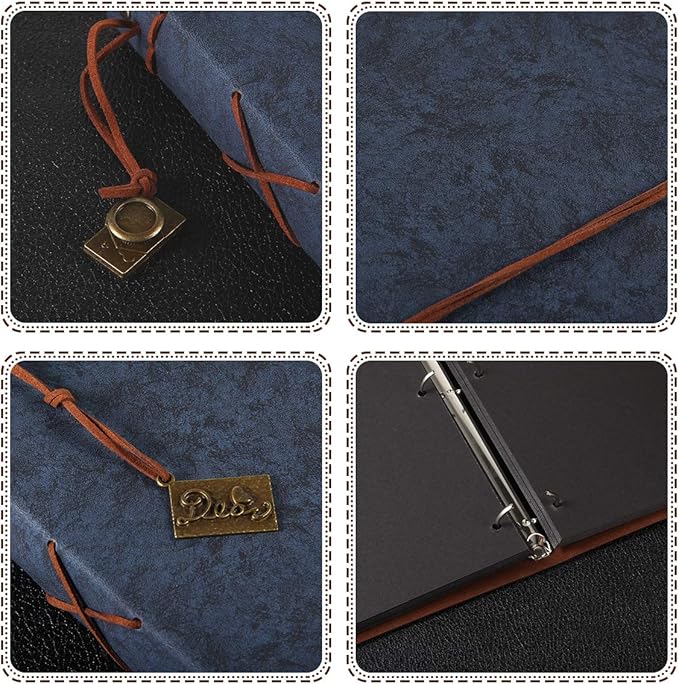 ThxMadam Leather Scrapbook Album 60 Pages Love Memory Photo Book Album 10.82 x 8.07 in,Scrapbooking Supplies Kits for Couples Anniversary Travel Scrapbook Family Scrap Book Blue Large