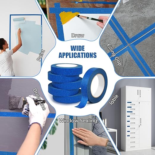 20 Rolls Blue Painters Tape Bulk Pack, Painter's Tape 1-inch × 55 yards, Multi-Surface Residue-Free Blue Masking Tape for Wall Painting, Artwork, Automotive and Packaging Labelling, Total 1100 Yards