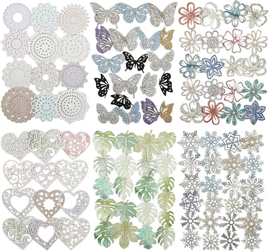 Vintage Hollowed-Out Scrapbook Paper Set, 180PCS Butterfly Floral Leaf Heart Ephemera for Journaling, Scrapbooking, and DIY Crafts