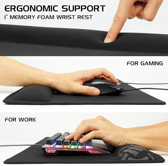 ENHANCE XXL Large Mouse Pad for Desk with 2XL Ergonomic Memory Foam Wrist Rest Support (31.5 x 13.78 x 1 inches) - Desk Pad with Anti-Fray Stitching & Soft Cushion Mat Surface, Designed in The U.S.