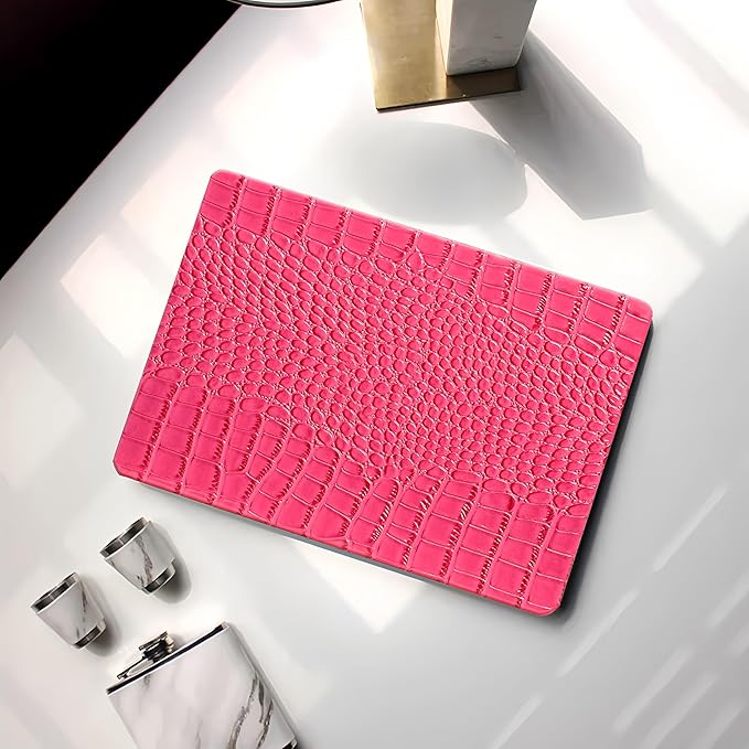 KEROM Compatible with Crocodile MacBook Air 13 Inch Case 2025-2022 M4 M3 M2 A3240 A3113 A2681, Textured Elegant Luxury Aligator Skin Snakeskin PU Leather Hardshell Case & Keyboard Cover, Pink