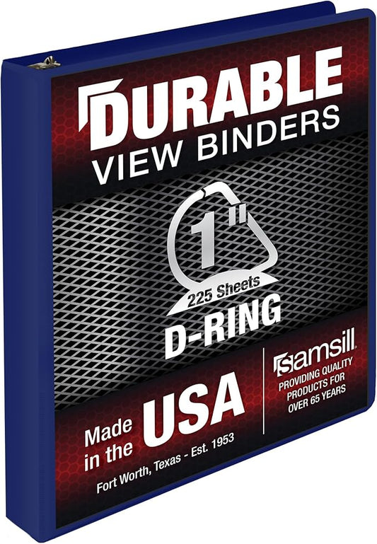 Samsill Durable 1 Inch Binder, Made in The USA, D Ring Binder, Customizable Clear View Cover, Blueberry, Holds 225 Pages