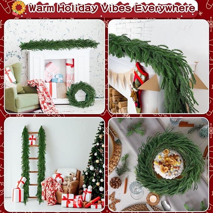 12ft 2Pcs*6ft Artificial Norfolk Pine Garland,Christmas Garland Greenery Garland for Mantle, Fireplace, Table, Wall, Window, Bedroom,Fence, Indoor Outdoor Holiday Winter Hanging Christmas Decorations