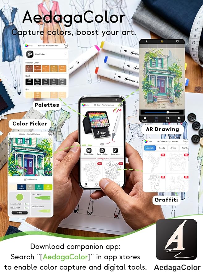 168 Colors Alcohol Markers with Free App, Dual Tip Art Markers with Kickstand Case for Artists Adults and Kids, Alcohol Based Marker for Coloring Painting Sketching and Drawing, Great Gift