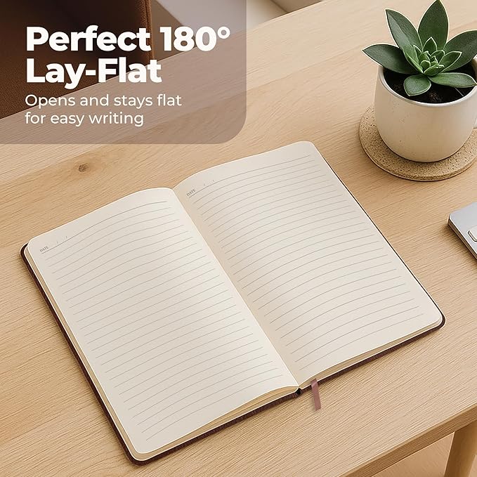 Lined Leather Bound Journal Notebook, A5 Hardcover - Brown 5.8x8.3" - Thick 300 Pages College Ruled Paper Journals for Men and Women - Personal and Professional Note Book for Writing & Journaling