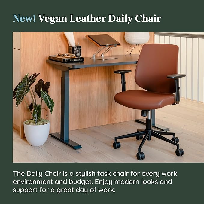 Branch Daily Chair - Vegan Leather Office Chair with Swivel, Lumbar Rest, and Adjustable Armrests - Comfortable Seating for Improved Posture and Productivity - Mahogany