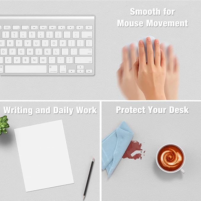 Hsurbtra Desk Pad, 35.5" x 17" PU Leather Desk Mat, XXL Extended Mouse Pad, Waterproof Desktop Blotter Protector, Non-Slip Ultra Thin Large Laptop Keyboard Writing Mat for Office Home, Gray