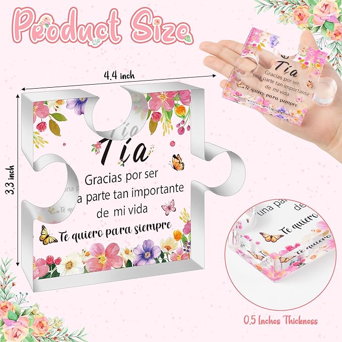 Yopyame Spanish Aunt Birthday Gifts - Regalos para tía Acrylic Heart Plaque Aunt Birthday Gifts from Niece and Nephew Keepsake Paperweight Gift in Spanish for Aunt Christmas Wedding Mother's Day Gift
