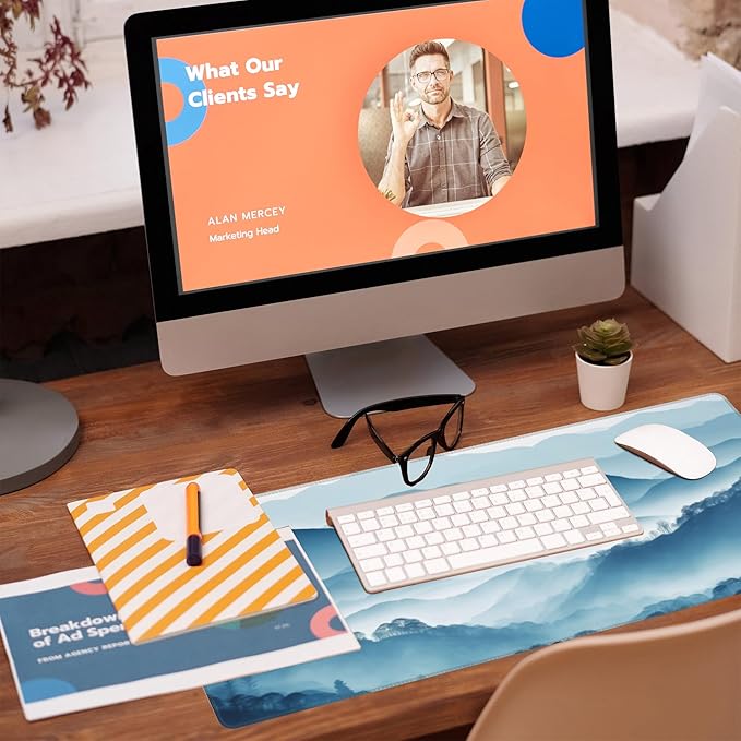 Large Gaming Mouse Pad for Desk,Mountain Desk Mat,Misty Forest Mountains Desk Pad,Extended Big Computer Keyboard Mouse Pad with Non-Slip Base and Stitched Edge,31.5"x11.8"