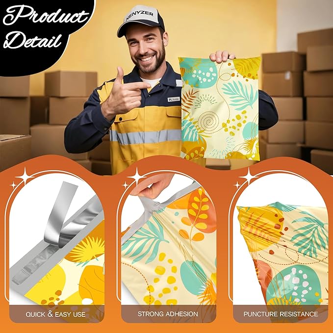 Colorful Leaves Poly Mailer 12x15.5 Inch 50 Pcs, Waterproof Shipping Bags for Clothing, Tear-Resistant Mailier Bags, Strong Mailing Bags with Self-Seal