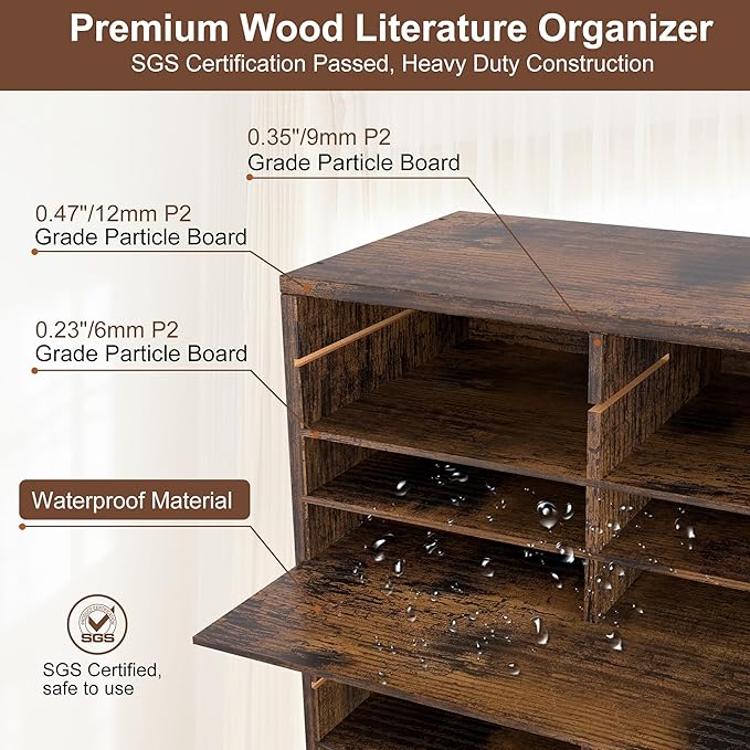 EasyPAG Mail Organizer Countertop, Wood Literature Organizer with Adjustable Shelves, Student Classroom Mailbox for School, Desktop Paper Sorter for Office Home, 48 Compartments, Archaize