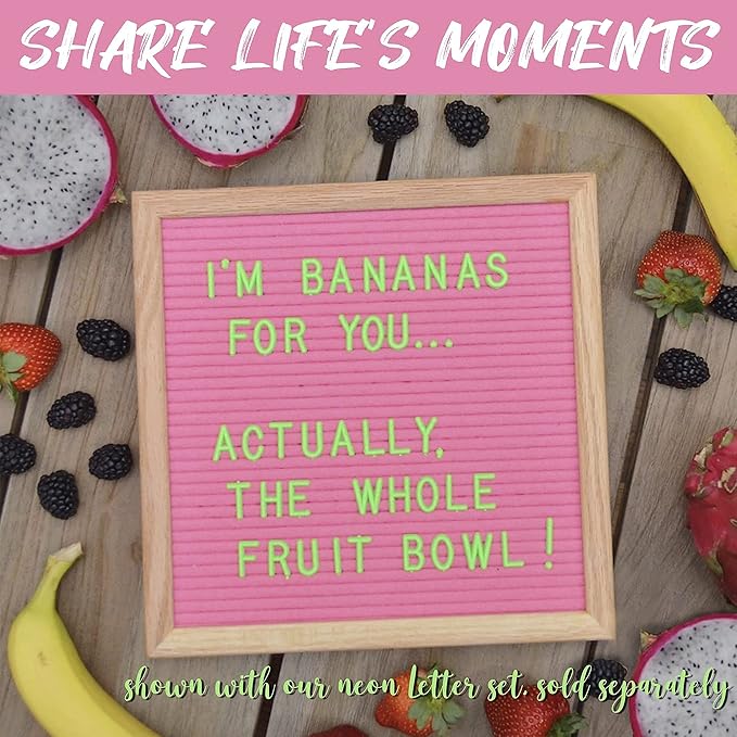 Felt Like Sharing Square Letter Board (Hot Pink Felt - 10”x10”) – Changeable Message Board with 3 Sets of Felt Board Letters – Statement Wall Sign for Quotes, Home or Holiday Decor In Oak Frame