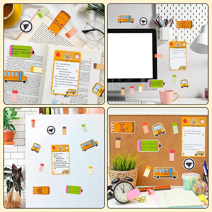 Xqumoi Best Bus Driver Sticky Notes Set - School Bus Pencil Shaped Self-Stick Note Pads Teacher Appreciation Thank You Gift Writing Memo Pad Page Marker Back to School Office Party Favors Supplies