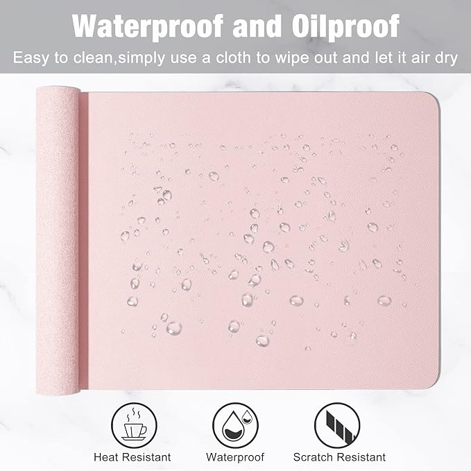 Hsurbtra Desk Pad, 30" x 14" PU Leather Desk Mat, XL Extended Mouse Pad, Waterproof Desktop Blotter Protector, Non-Slip Ultra Thin Large Laptop Keyboard Writing Mat for Office Home, Pink