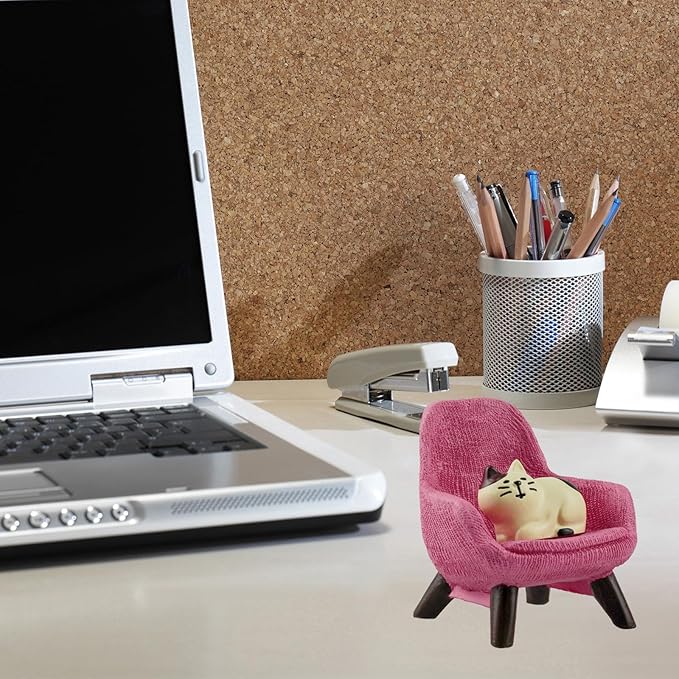 Miniature Cat Figurines with Small Sofa - Resin Mini Cat Figures, Kitten Miniature Desk Accessories - Perfect Cute Cat Gift for Cat Lovers (Pink Sofa)