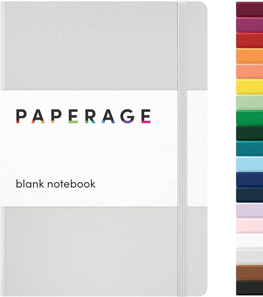 PAPERAGE Blank Journal Notebook, (Light Grey), 160 Pages, Medium 5.6 in x 8 in - 100 GSM Thick Paper – Hardcover Journaling Notebook for Work, School, Note Taking or Sketching