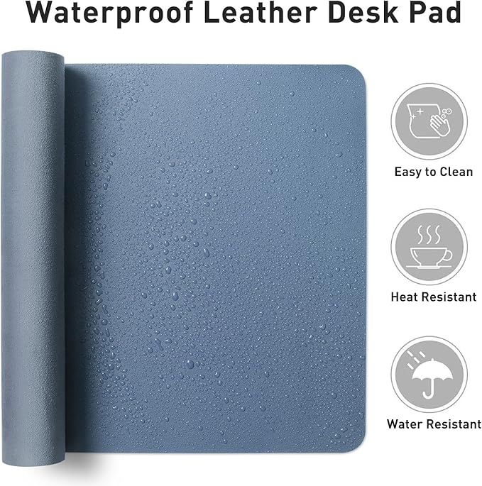 Aothia Leather Desk Pad Protector, Office Mat, Large Mouse Pad, Non-Slip PU Leather Blotter, Laptop Desk Pad, Waterproof Writing Pad for Office and Home (Denim Blue, 31.5" x 15.7")