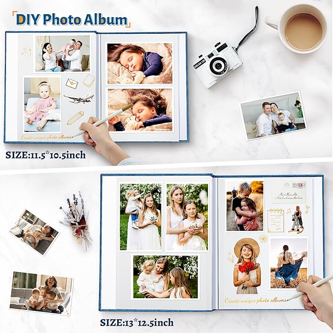 Photo Album Self Adhesive Scrapbook,Large Photo Book for 4x6,5x7,8x10 Pictures,DIY Album for Baby Wedding Family Travel Birthday,with Metallic Pen and Scraper