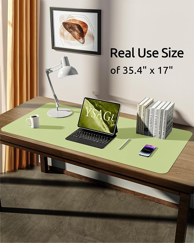 YSAGi Leather Desk Protector, Office Mat, Large Mouse Mat, Non-Slip PU Leather Blotter, Laptop Desk Mat, Waterproof Writing Pad for Office and Home (Peak Green, 31.5" x 15.8")