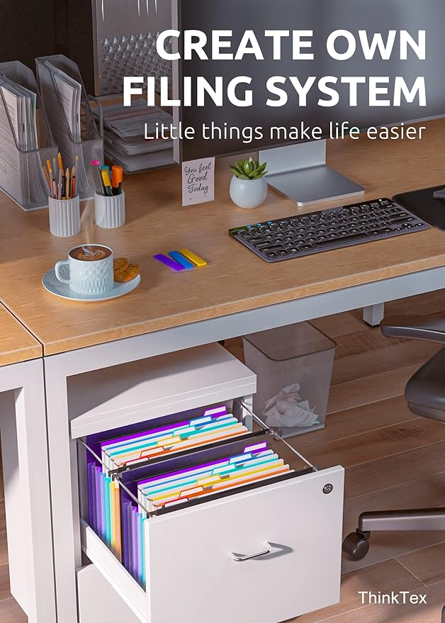 ThinkTex Plastic Expanding Hanging File Folders, 7 Innovative 1.2" Accordion Pockets, Large Capacity, Multi-Color Tabs, Letter Size for Filing Cabinet - 1 Pack