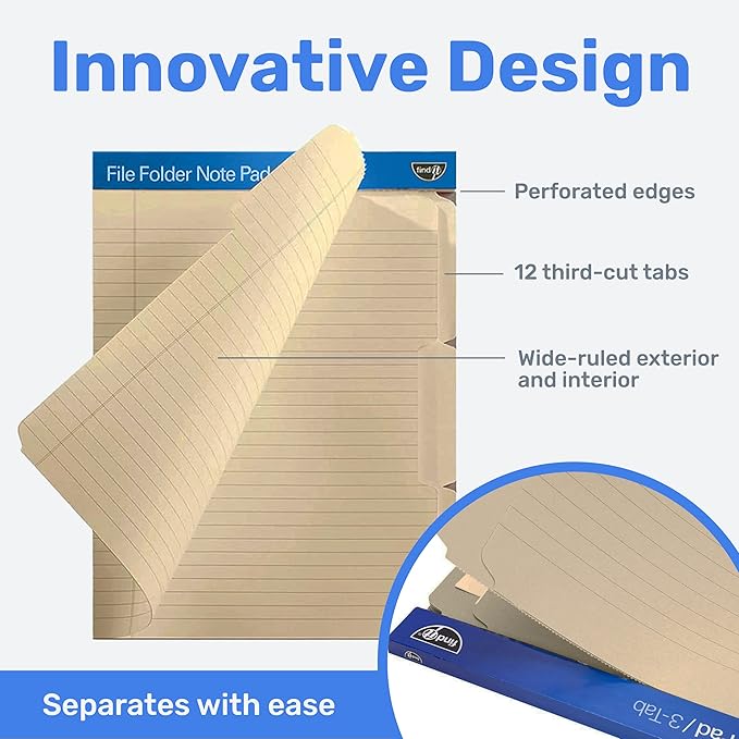 Find It File Folder Notepad - Pack of 12-9.5 x 12.5 Inch Notebook Organizer Folders for Filing, Document, and Clipboard Organization - Manila