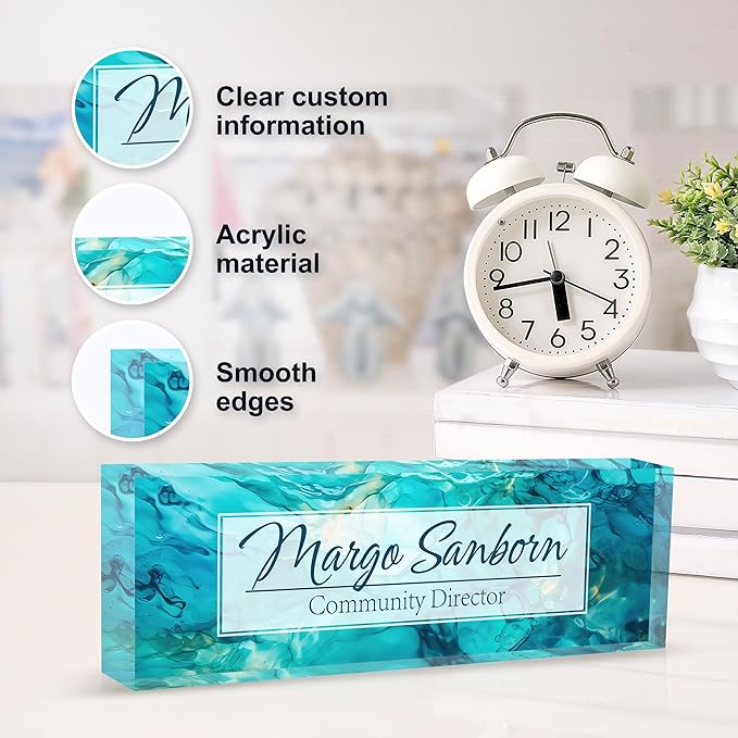 Personalized Name Plate for Desk, Custom Desk Name Plate, Acrylic Name Plate Office Desk Accessories, Personalized Office Gifts for Coworkers Teachers, Employee Appreciation Gifts (Ocean)