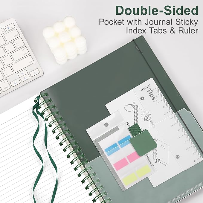 RETTACY Spiral College Ruled Notebook, 300 Pages, A4 Large Size (8.2" x 11.2"), for School, Work, Writing, Journaling, 100 GSM Thick Paper, Flexible Plastic Cover (Deep Green)