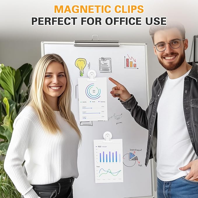 12Pack Magnetic Clips Heavy Duty, Magnet Clips for Fridge, Refrigerator Magnets with Clips, No-Scratch Strong Magnetic Clips Display Paper Fasteners on Home& Office& Teaching (White)