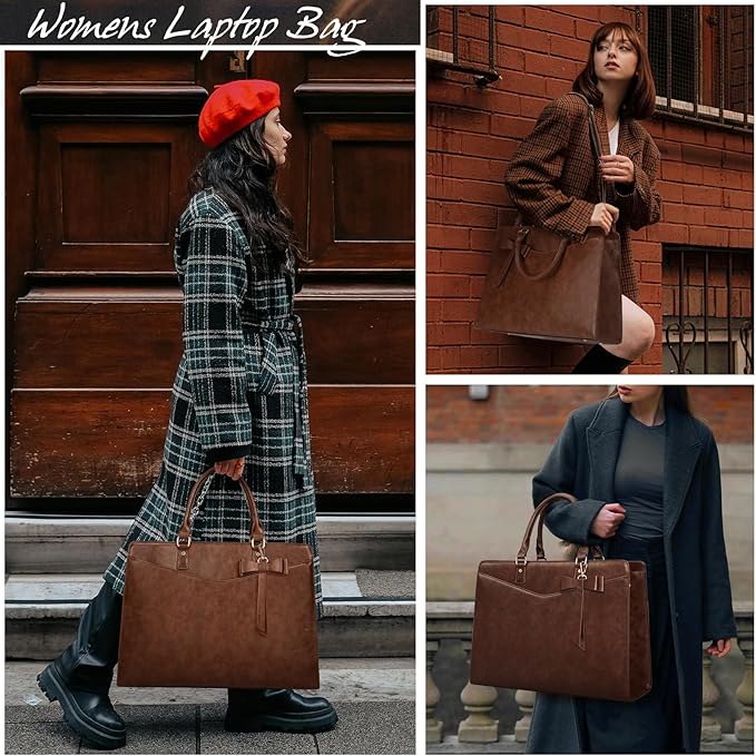 RAINSMORE Laptop Bag for Women 15.6 Inch PU Leather Laptop Tote Professional Business Office Work Bag Waterproof Briefcase Computer Tote Bag Large Lightweight Handbag Shoulder Bag
