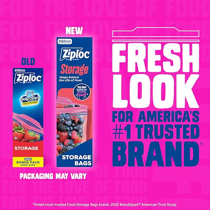 Ziploc Quart Food Storage Bags, Stay Open Design with Stand-Up Bottom, Easy to Fill, 29 Count (Packaging May Vary)