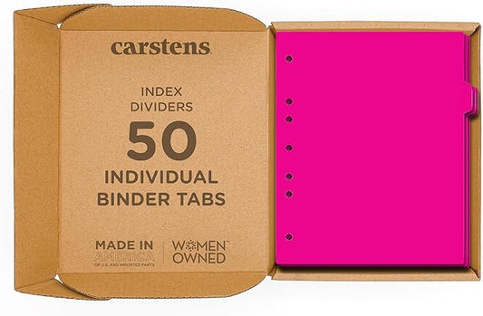 Carstens - Heavy Duty Plastic Ring Binder Dividers, Side Tab, 1/9 Cut, Tab 3 Position, US Letter, Hot Pink, Case of 50, (2618-23CS) - Ideal Medical Chart Dividers or Index Tabs for 3 Ring Binders