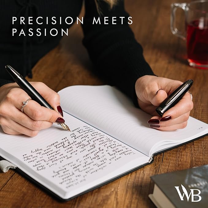 Wordsworth & Black Majesti Fountain Pen-(Black), Luxury Case, 24K Gold Finish; 18K Gilded Medium Nib- Ink Cartridges, Refillable Ink Converter-Calligraphy Pen-Best Business Gift Set for Men & Women