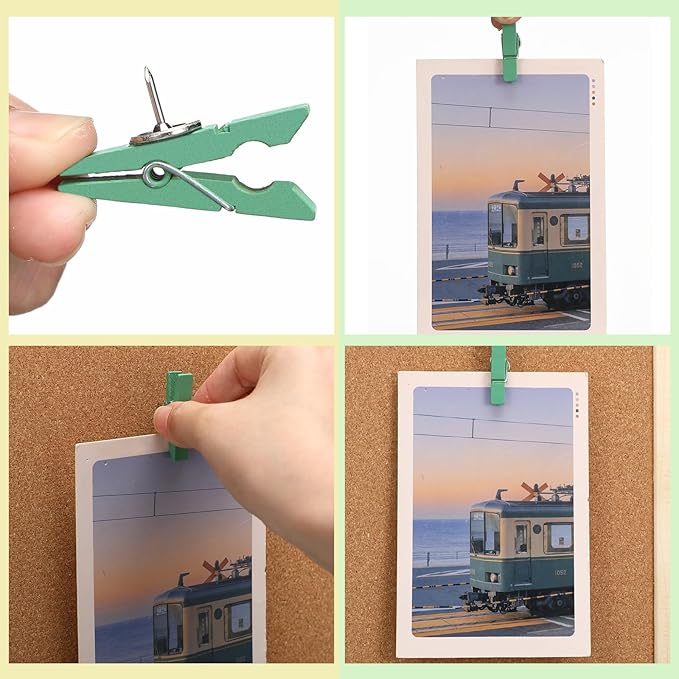 200 Pcs Push Pin with Wooden Clips Tacks Pastel Classroom Decor for Cork Board Bulletin Board Colorful Thumb Tacks Wooden Clips for Teachers School Office Home Supplies Accessories