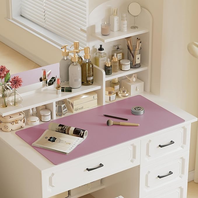 Aothia Faux Leather Desk Mat – Large Mouse Pad, Non-Slip PU Leather Blotter, Waterproof Writing Surface for Office and Home (Dark Pink, 47.2" x 23.6")