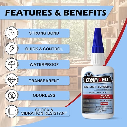 Professional Grade Cyanoacrylate Super Glue, Medium Viscosity CA Glue for Woodworking, 2 oz. (56.8 Grams) - Instant Adhesive for Woodturning, Pen Turning, Hobby Models & Most Wood Bonding