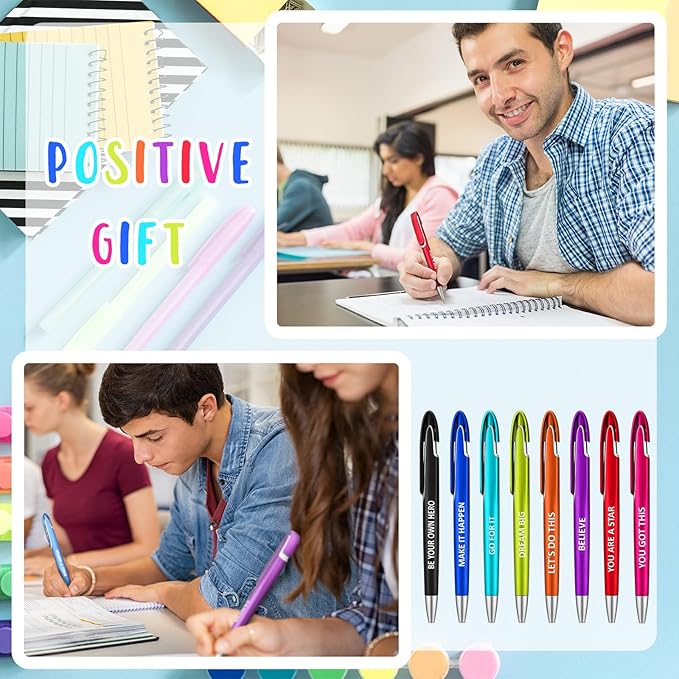 Lincia 100 Pcs Positive Theme Ballpoint Pens Bulk Retractable Medium Point Pens with Black Ink Inspiration Thank You Gifts for Teacher, Back to School, Christmas