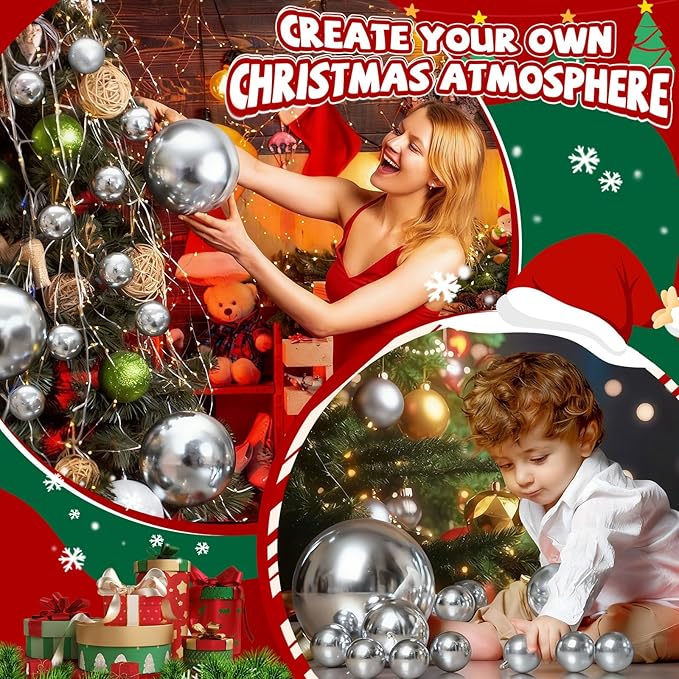 40 Pcs Christmas Ball Ornaments 4 Inch UV Resistant and Waterproof Shatterproof Shiny Plastic Christmas Tree Hanging Ornaments Decoration for Indoor Outdoor Holiday Party(Silver)