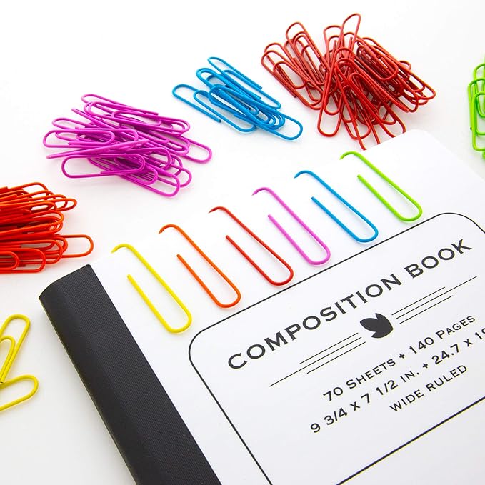 BAZIC Products Paper Clips – Assorted Color Jumbo 50mm, Color-Coated Metal Large Paper Clips for Office, Home, and School Use, 100/Pack, 24 Packs