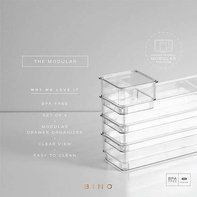 Bino 4-Piece Drawer Bin Set | THE MODULAR | Bathroom & Desk Drawer Organizer Bins - Large