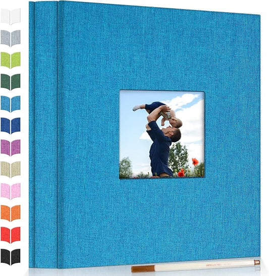 Photo Album Self Adhesive Scrapbook Album for 3x5 4x6 5x7 8x10 Pictures,120 Pages Linen Cover with Display Window DIY Photo Book,Ideal Gifts for Family Travel Wedding Baby