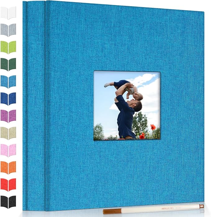 Photo Album Self Adhesive Scrapbook Album for 3x5 4x6 5x7 8x10 Pictures,40 Pages Linen Cover with Display Window DIY Photo Book,Ideal Gifts for Family Travel Wedding Baby