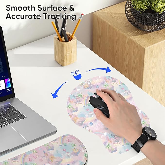 Wrist Rest Support for Mouse Pad Keyboard Set Circle Coaster Gaming Mouse Pad Ergonomic Gel Memory Foam Set for Computer, Laptop, Office, Pain Relief, Comfortably Typing Cute KM-37