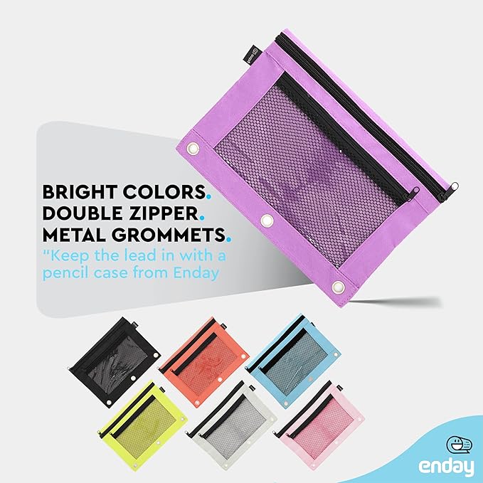 Enday Purple Pencil Pouch For 3 Ring Binder, Zippered Binder Pencil Pouches, 3 Ring Pencil Pouch for Binder, Pencil Case for Binder, Large Pencil Bags for School, Home, and Office