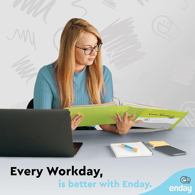 3 Ring Binder Green, 1.5 Inch Clear View Cover with 2 Inside Pockets Binder, Colored School Supplies 1 ½ Inch Round Ring Binders, Also Available in Red, Blue, Purple, Pink, and Grey (6 PC) – by Enday